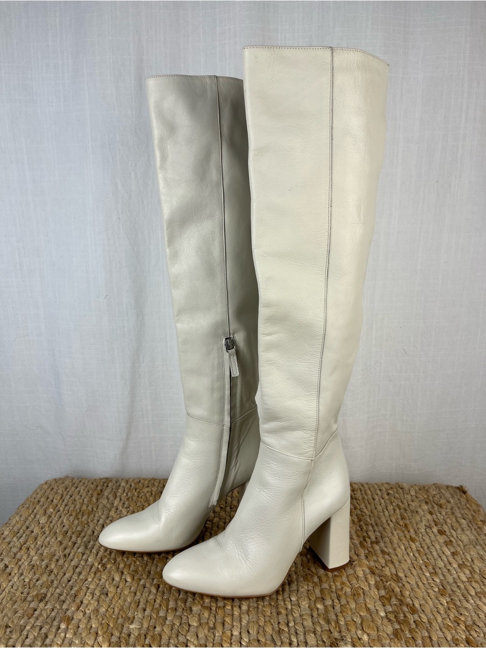 Zara Tall Over-the-Knee Boots in Cream White 6.5 US *Leather*